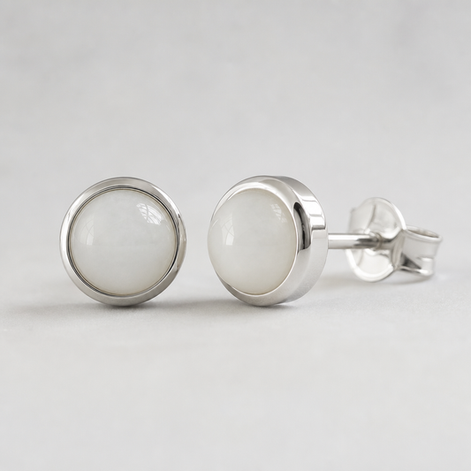 Natural Quartzite Jade Stud Earrings in 925 Silver - Minimalist Bezel
