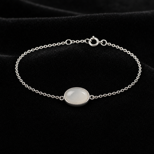 Natural Quartzite Jade Bracelet in 925 Silver - Single Stone (Custom Made)