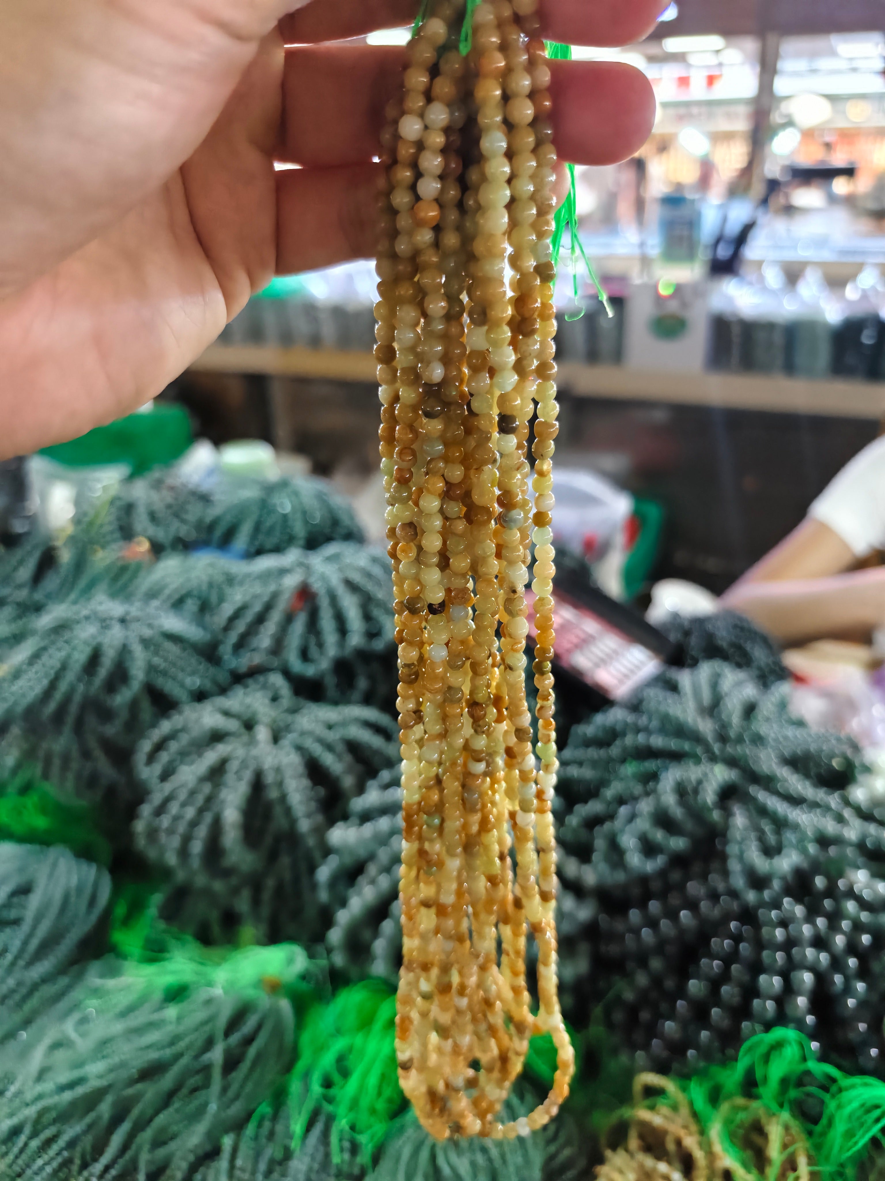 Jade Bead Necklace - Yellow Tone
