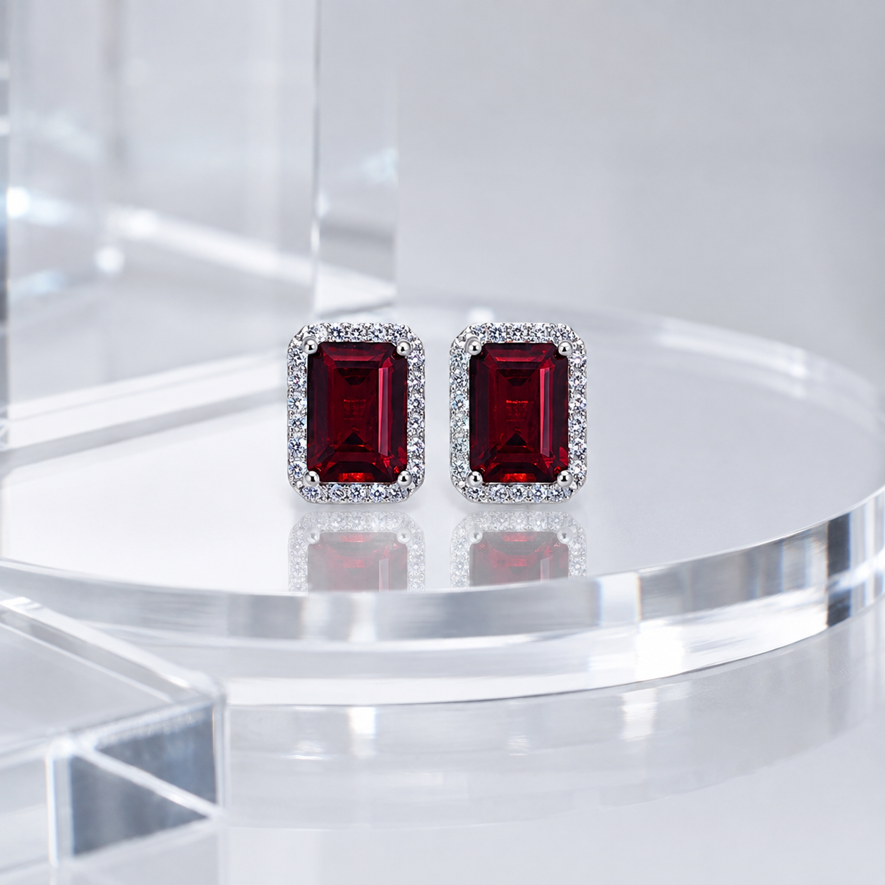 Natural Garnet Stud Earrings in 925 Sterling Silver, 5×7mm Gemstones