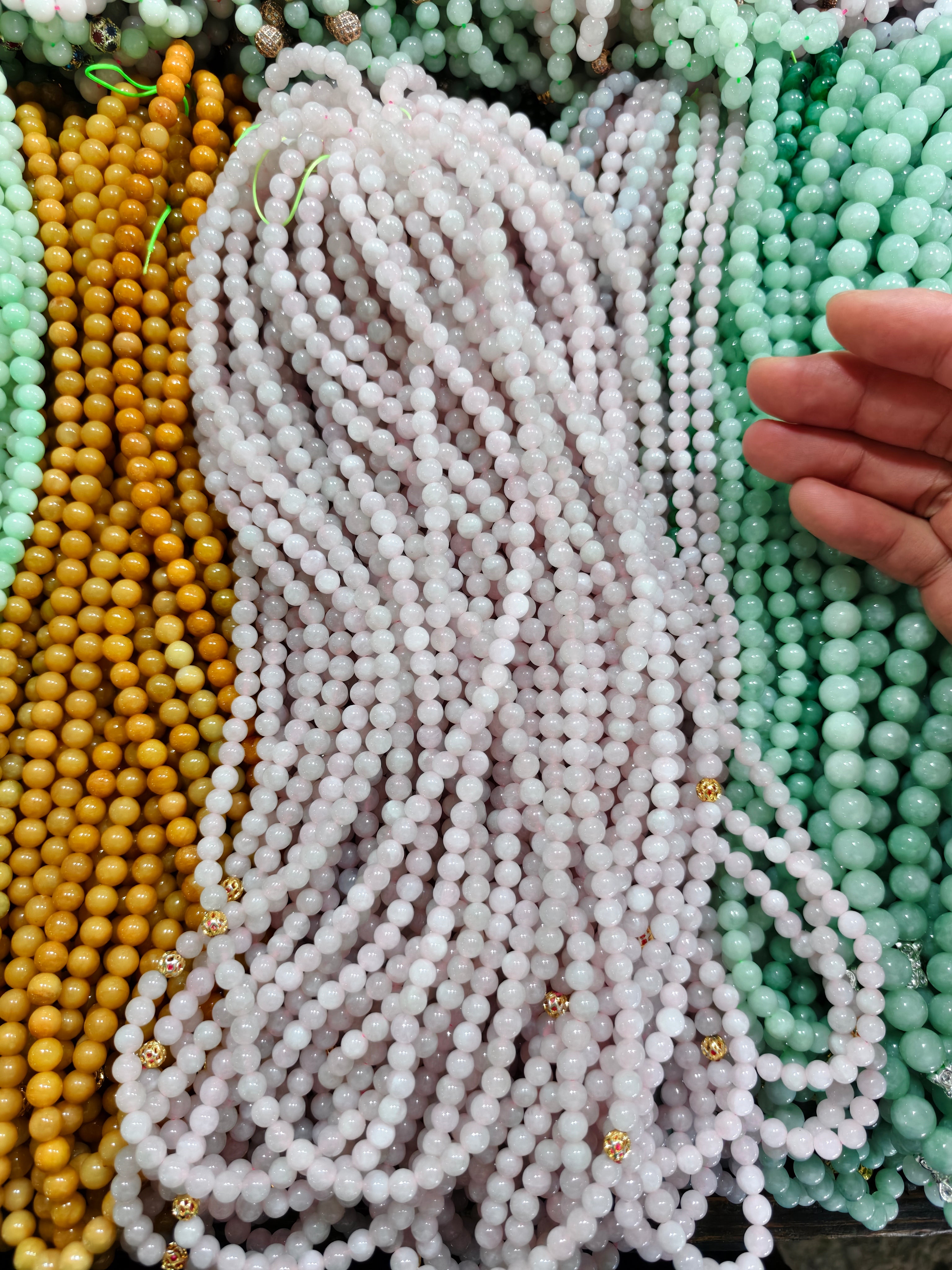 Jade Bead Necklace - White and Pink Tone
