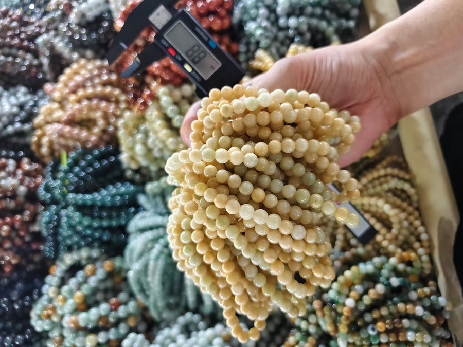 Jade Bead Bracelet - Yellow Tone