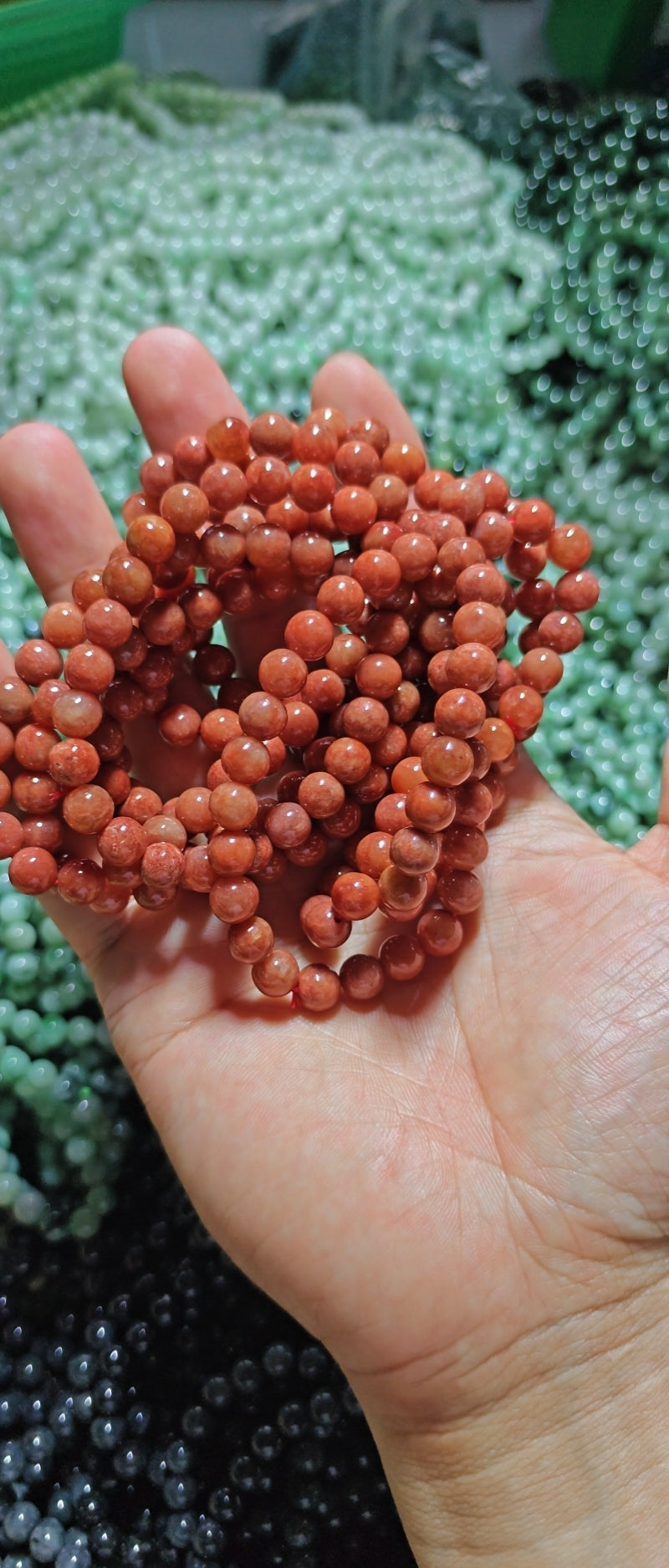 Jade Bead Bracelet - Red Tone