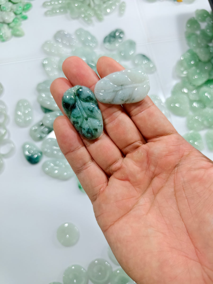 Jade Leaf Pendant - Floating Flower Pattern