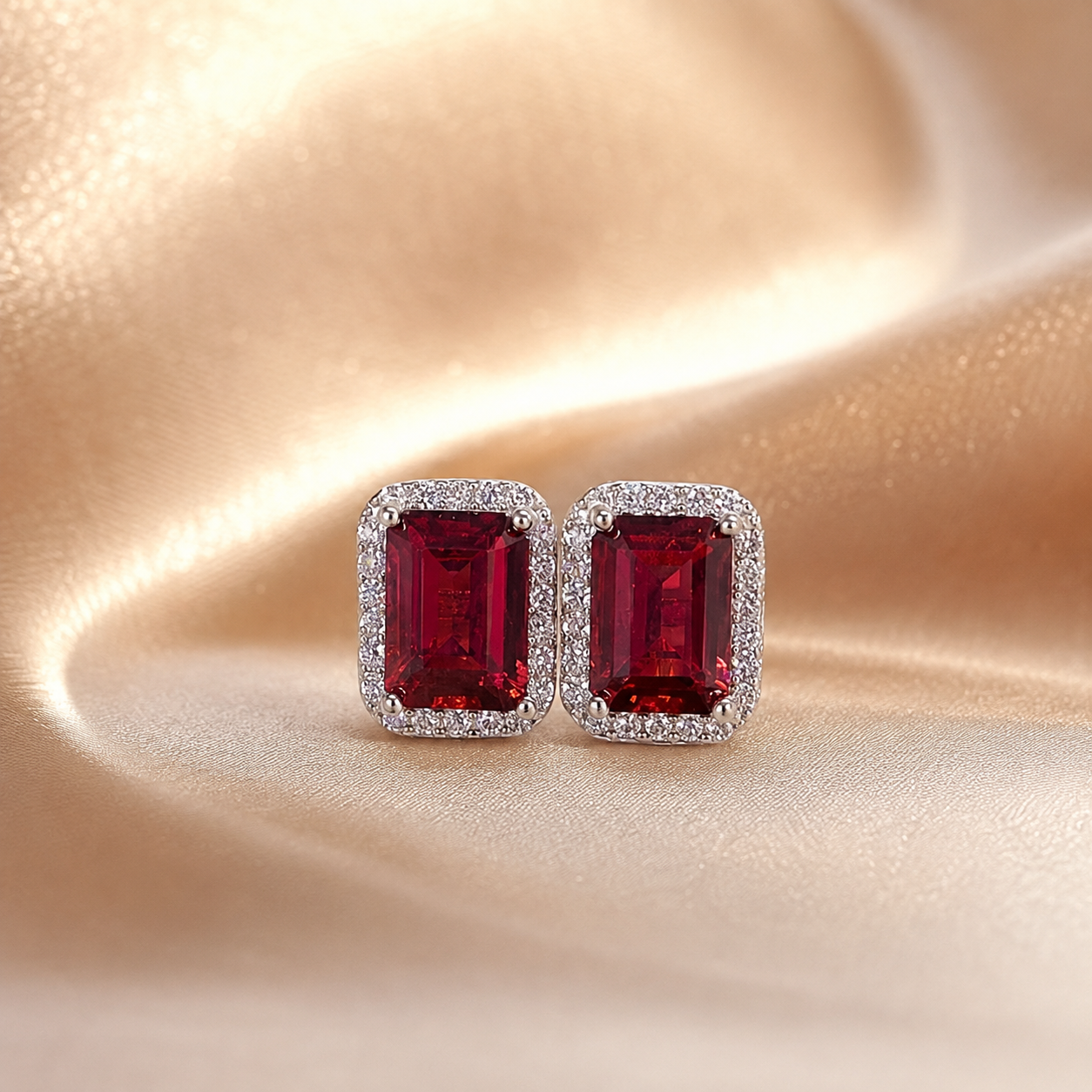 Natural Garnet Stud Earrings in 925 Sterling Silver, 5×7mm Gemstones