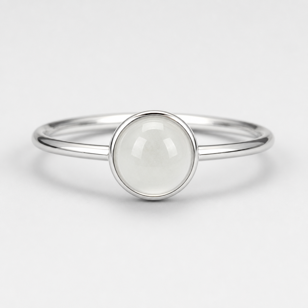 Natural Quartzite Jade Ring in 925 Silver - Minimalist Solitaire