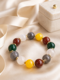 14mm Five Blessings Natural Agate Beaded Bracelet | Multi-Color Good Luck Jewelry