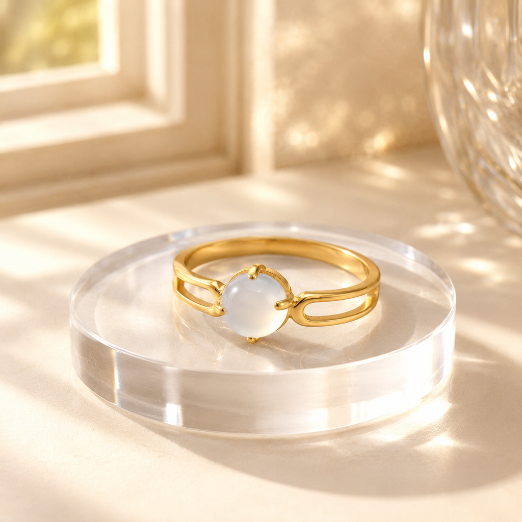 18K Gold Plated White Agate Ring | Dainty Minimalist Everyday Band