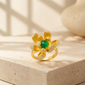 18K Gold Plated Green Agate Flower Ring | Pave CZ Statement Cocktail Ring