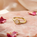 18K Gold Plated White Agate Ring | Dainty Floral Adjustable Band