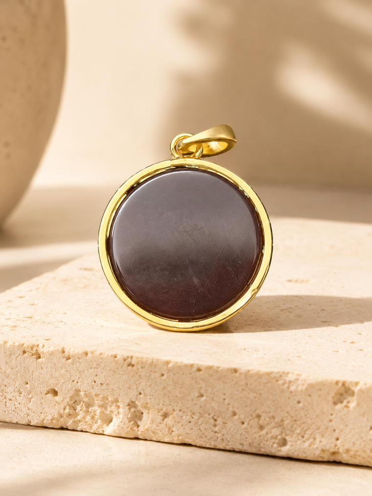 Dark Agate Disc Pendant in 18K Gold-Plated Brass