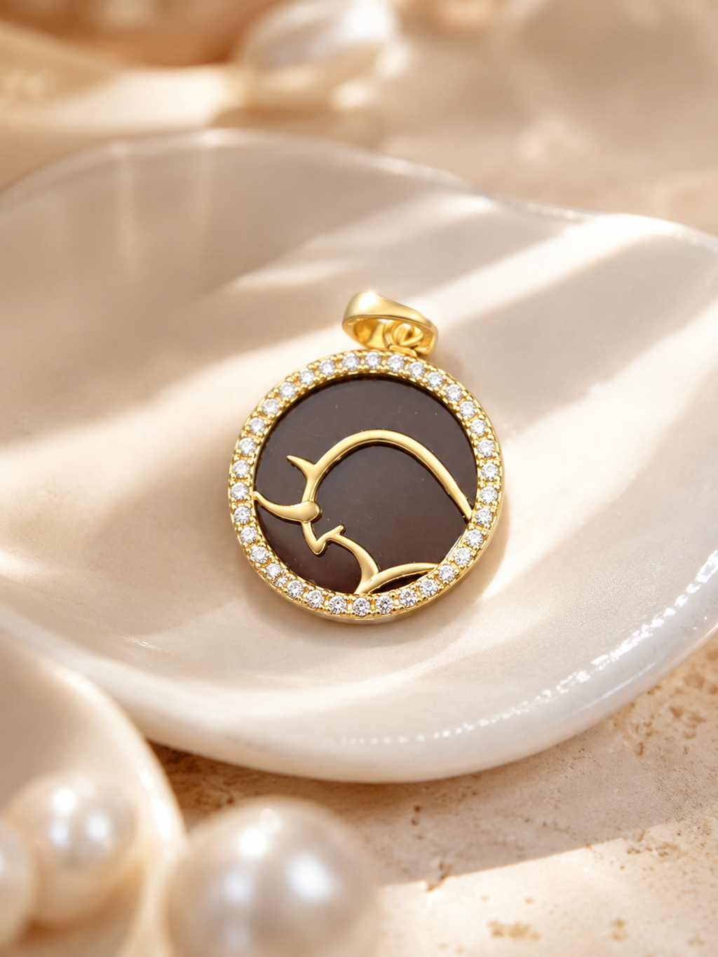 18K Gold Plated Natural Agate Pendant | Round Disc Minimalist Layering Charm