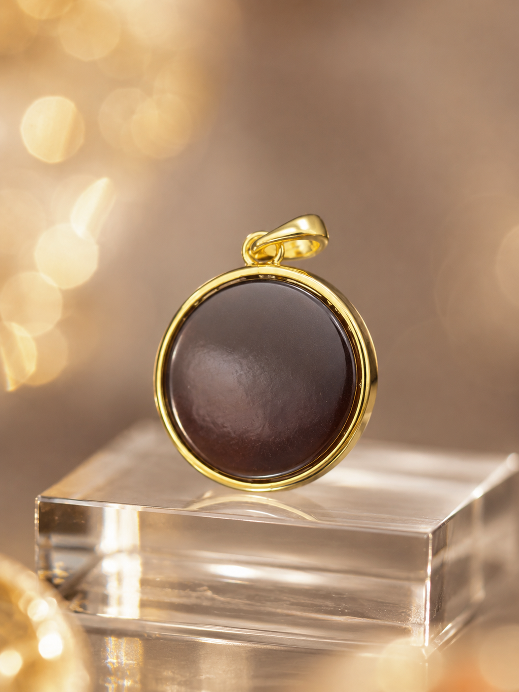 18K Gold Plated Natural Agate Pendant | Round Disc Minimalist Layering Charm
