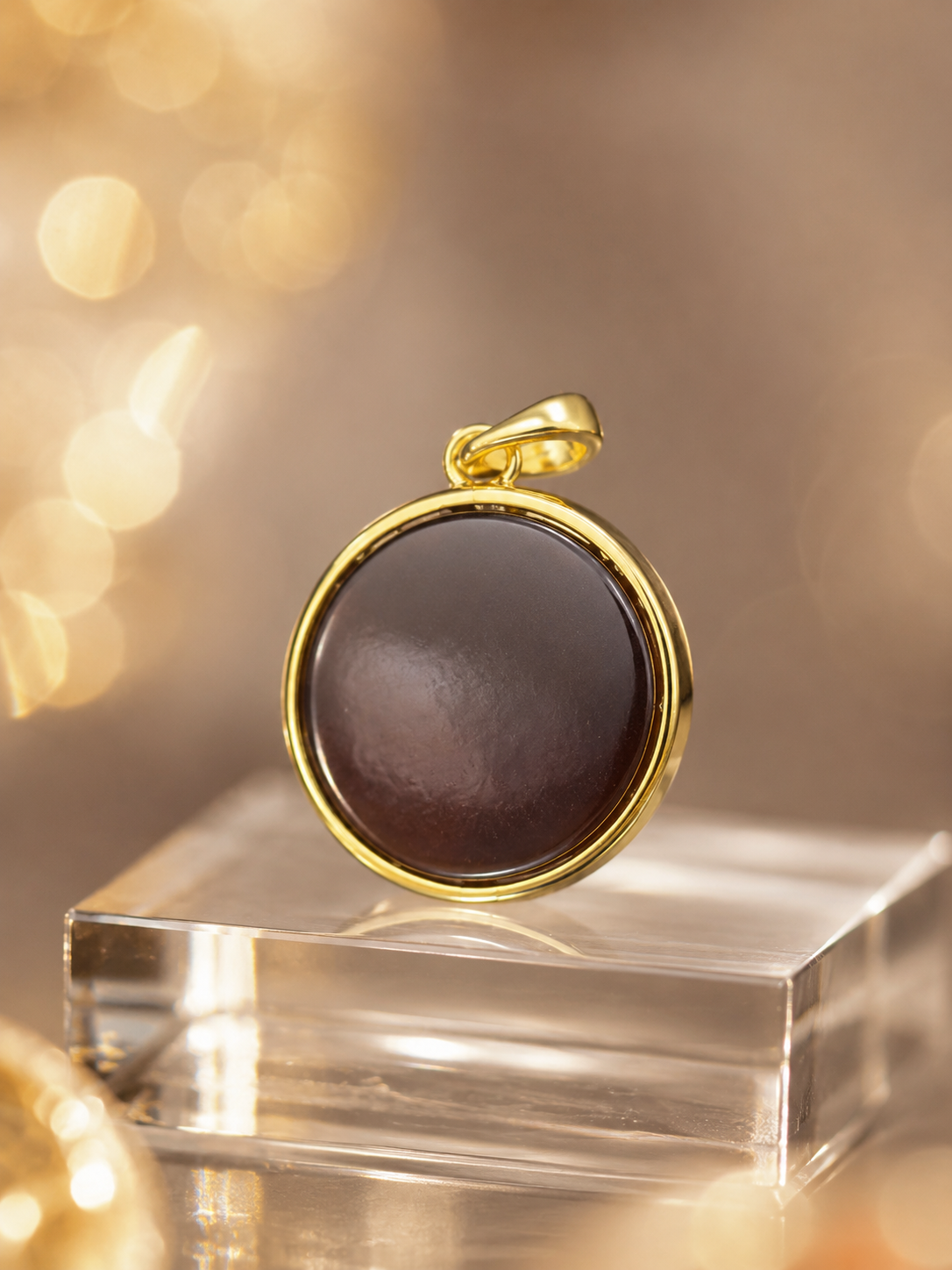 18K Gold Plated Natural Agate Pendant | Round Disc Minimalist Layering Charm