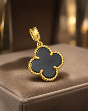18K Gold Plated Black Agate Clover Pendant | Lucky Four Leaf Layering Charm
