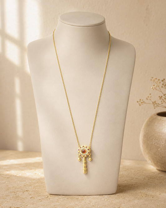 18K Gold Plated Red Agate Key Necklace | Vintage Dainty Pendant for Women