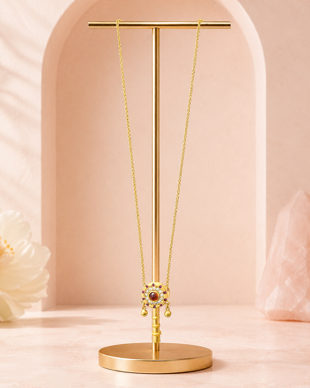 18K Gold Plated Red Agate Key Necklace | Vintage Dainty Pendant for Women