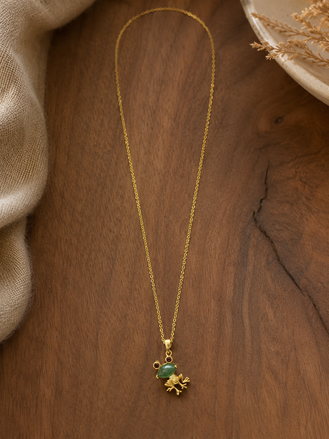 18K Gold Plated Green Agate Frog Necklace | Cute Dainty Animal Pendant
