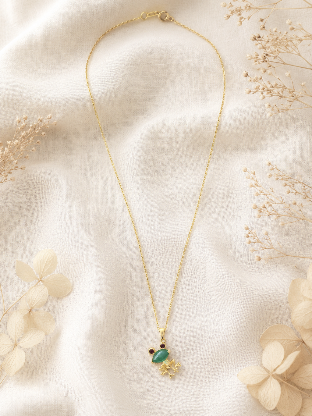 18K Gold Plated Green Agate Frog Necklace | Cute Dainty Animal Pendant