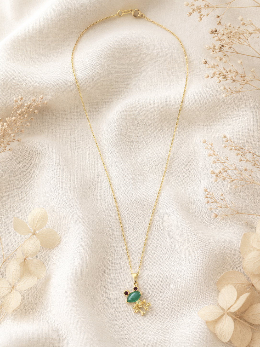 18K Gold Plated Green Agate Frog Necklace | Cute Dainty Animal Pendant