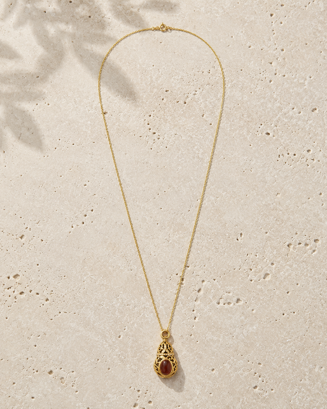 Red Agate Gourd Filigree Necklace in 18K Gold-Plated Brass
