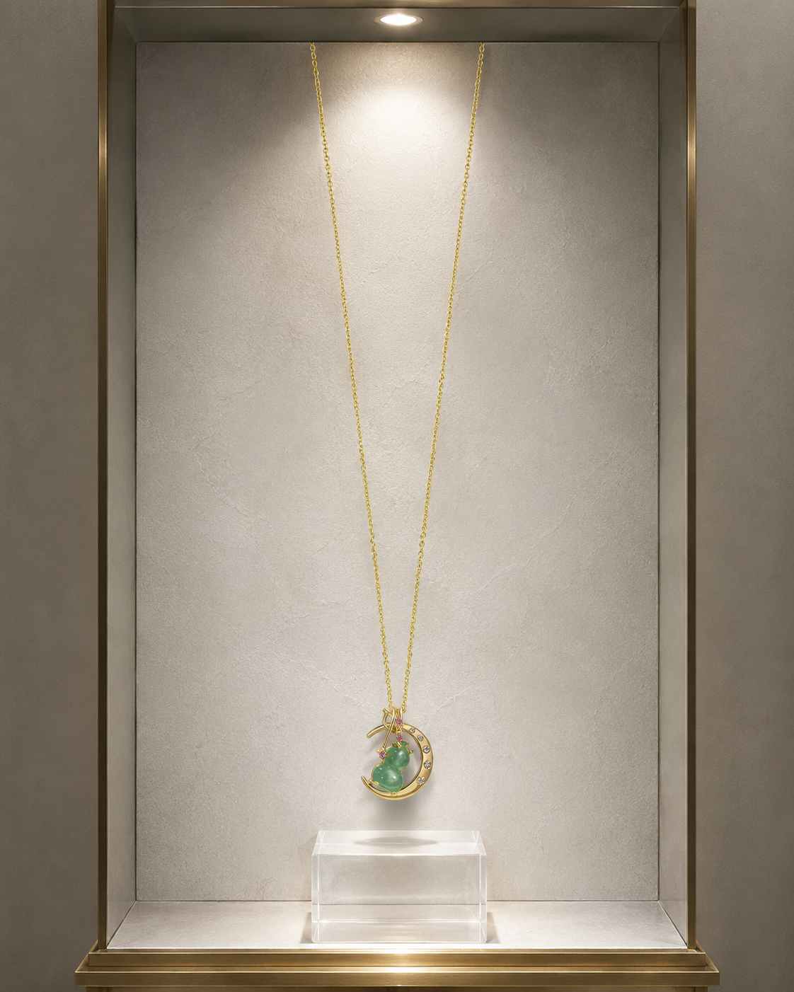 18K Gold Plated Green Agate Gourd Necklace | Crescent Moon Dainty Pendant for Women