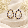 Purple CZ Pearl Studs - Oval Halo