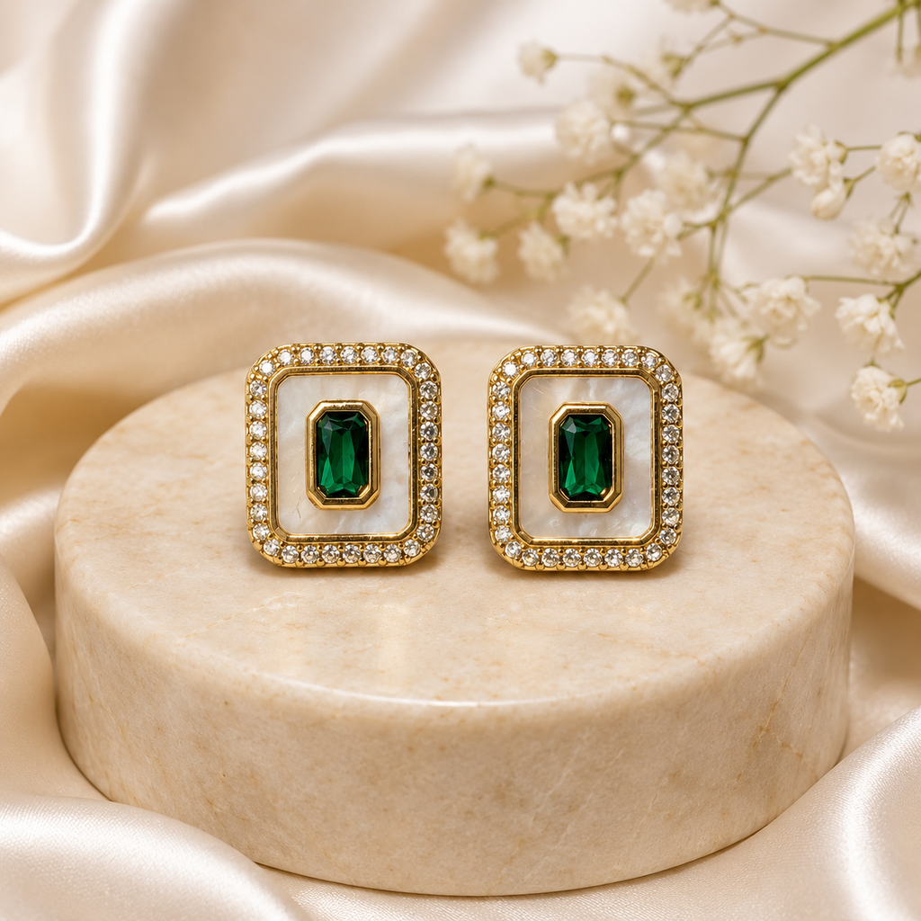 Art Deco Green Mother-of-Pearl Studs