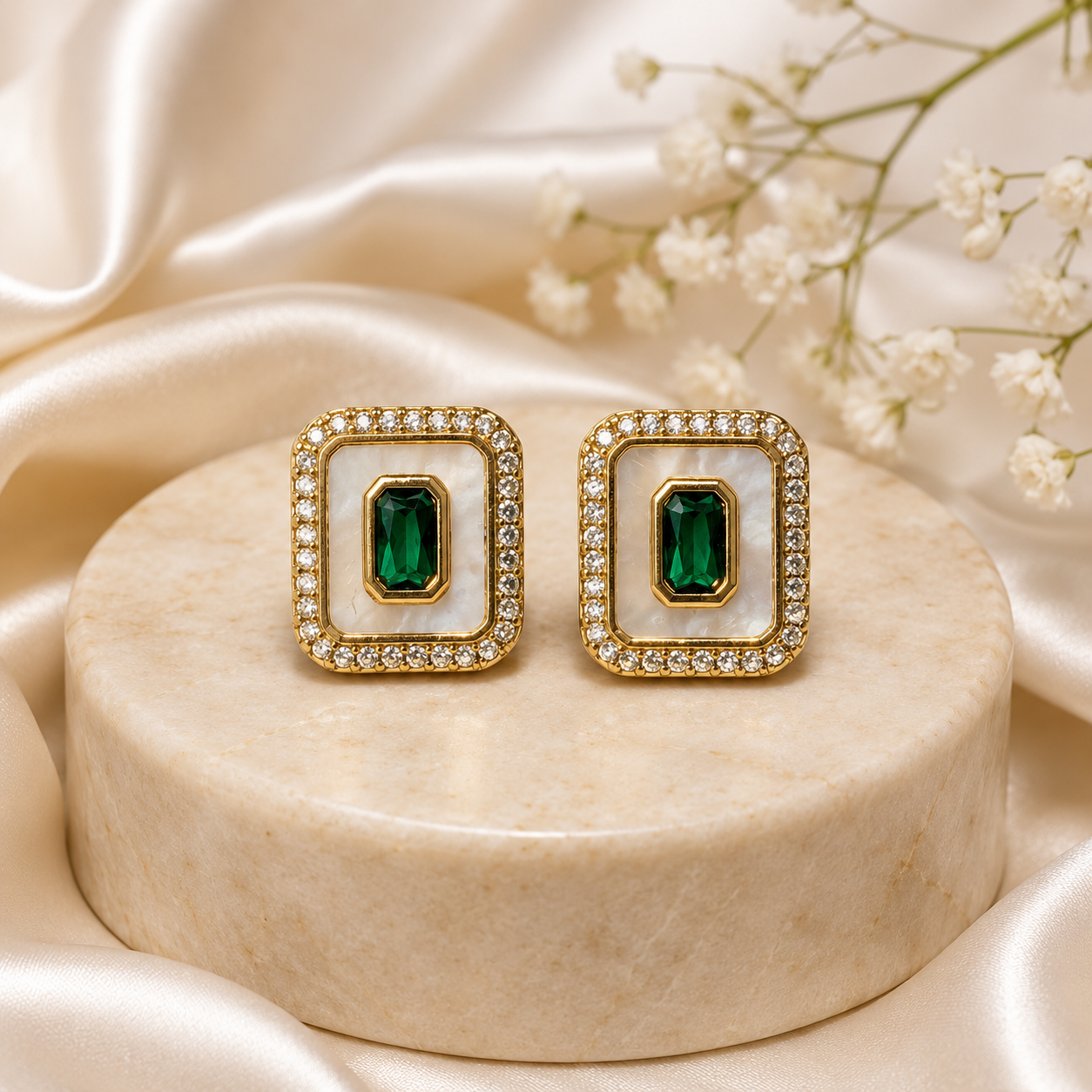Art Deco Green Mother-of-Pearl Studs