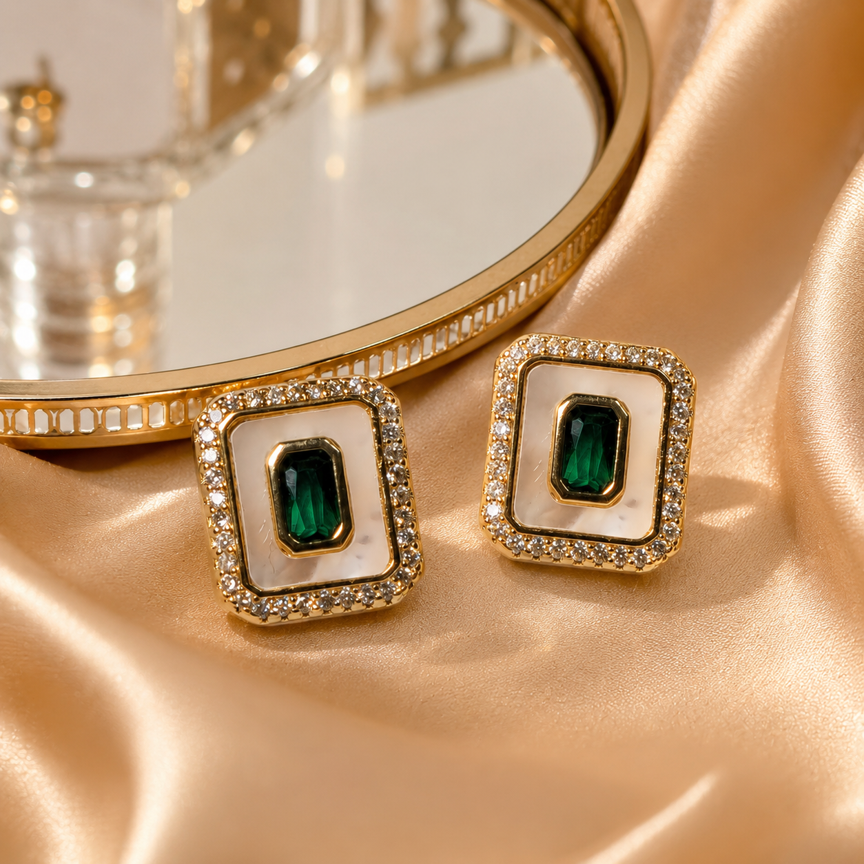 Art Deco Green Mother-of-Pearl Studs