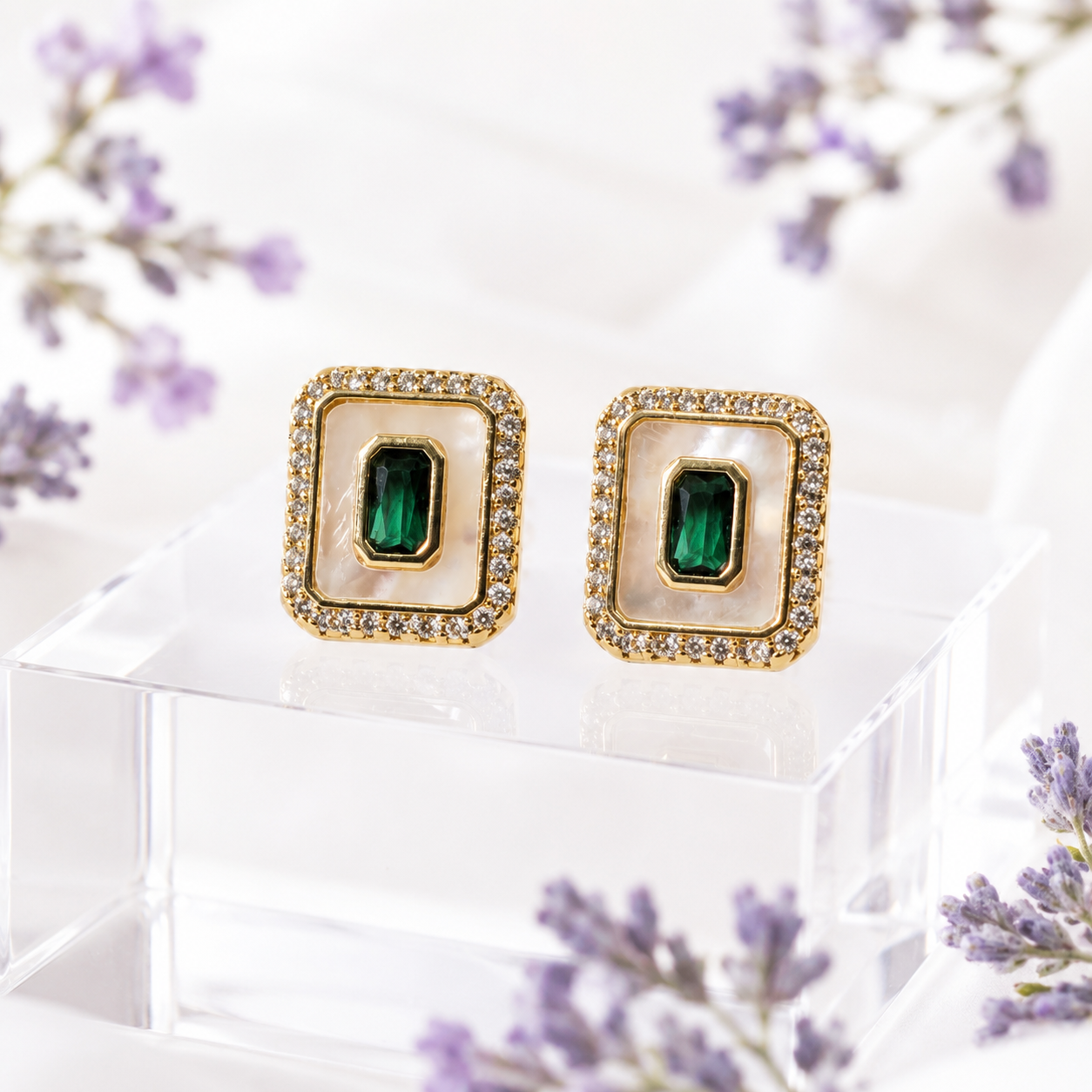 Art Deco Green Mother-of-Pearl Studs
