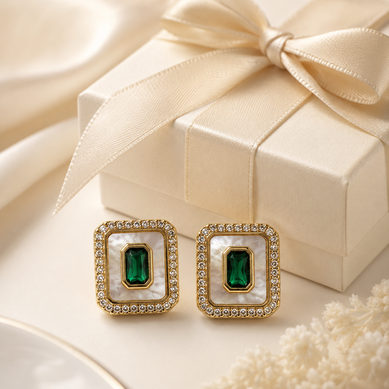 Art Deco Green Mother-of-Pearl Studs