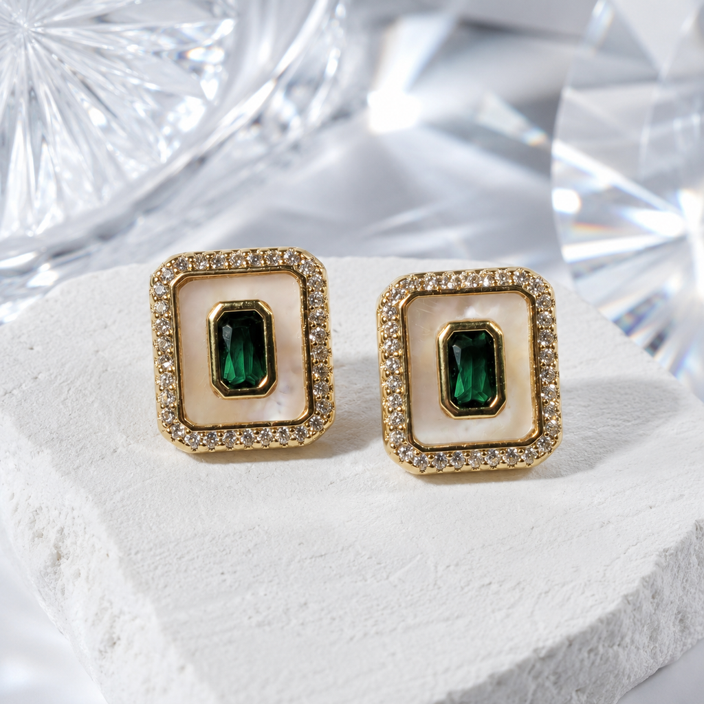 Art Deco Green Mother-of-Pearl Studs
