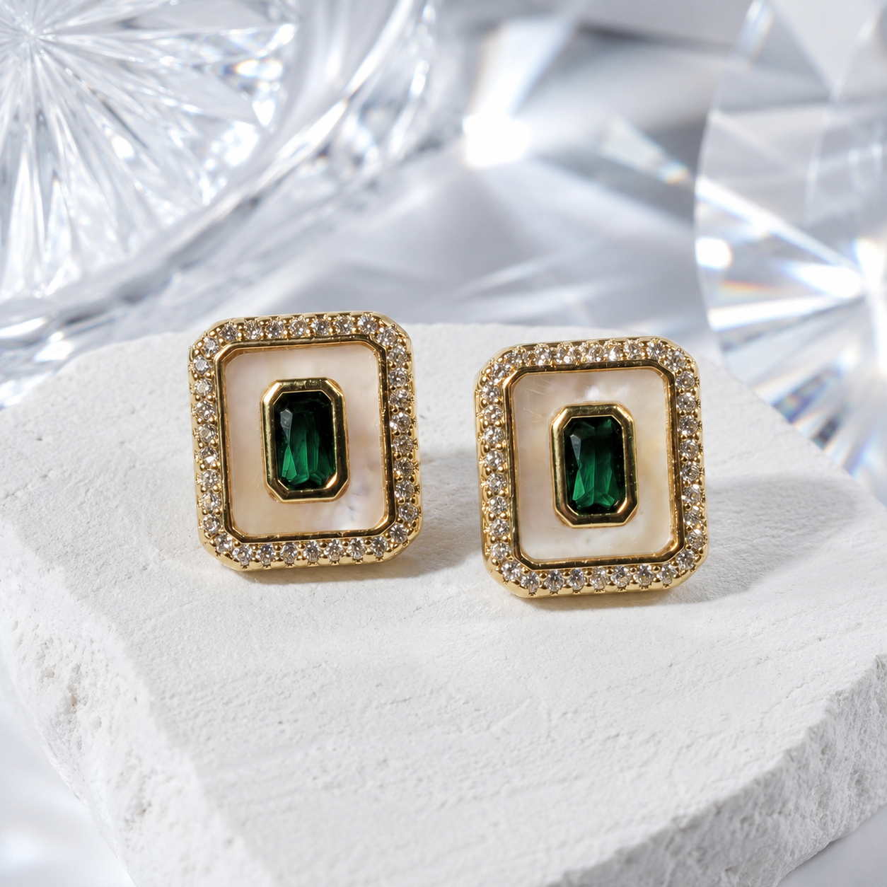 Art Deco Green Mother-of-Pearl Studs
