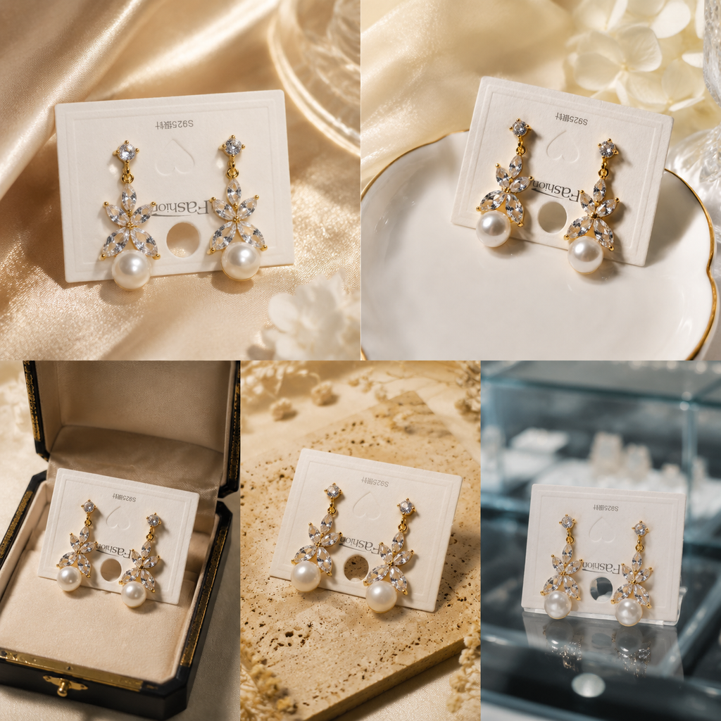 Sterling Silver Floral Pearl Drops