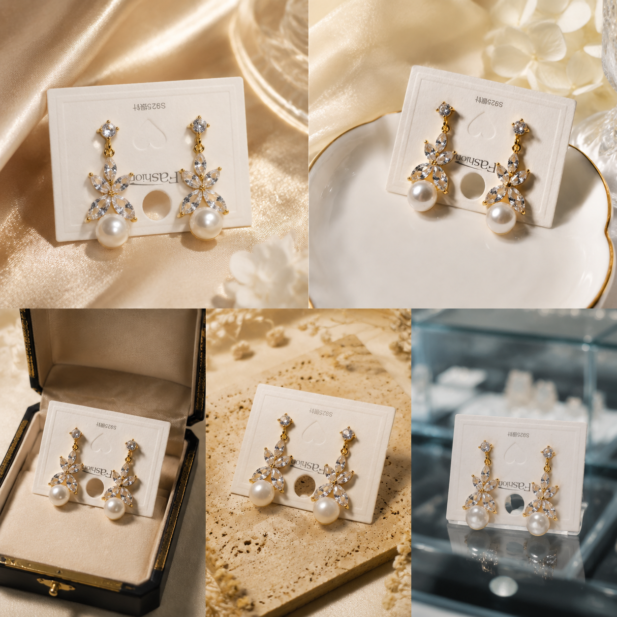 Sterling Silver Floral Pearl Drops