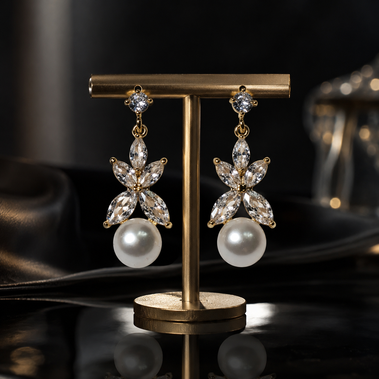 Sterling Silver Floral Pearl Drops