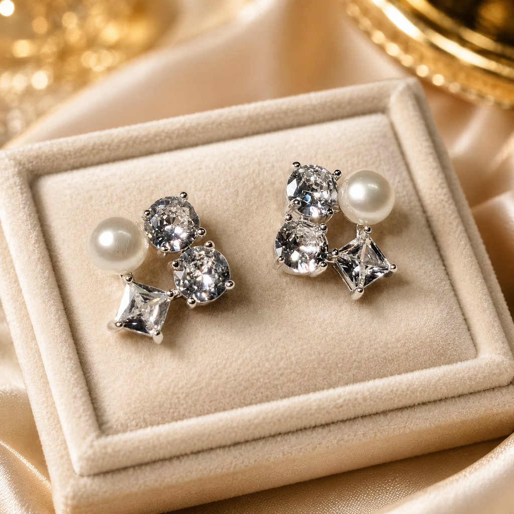 Silver Tone Cluster Pearl Studs