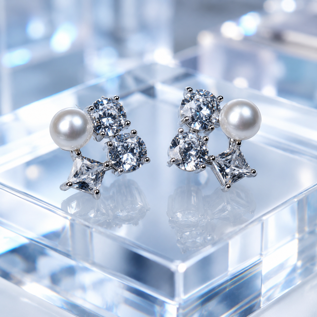 Silver Tone Cluster Pearl Studs