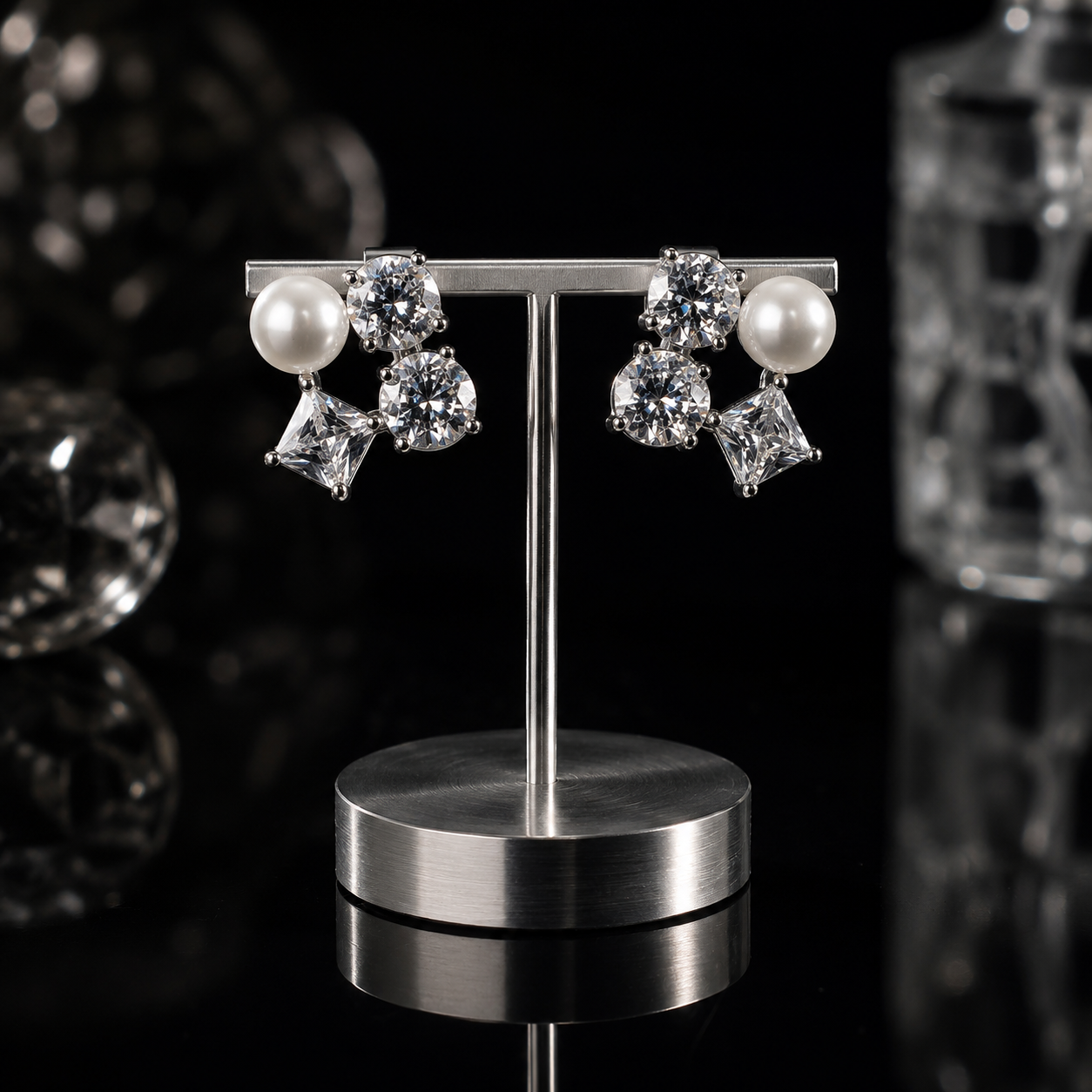 Silver Tone Cluster Pearl Studs