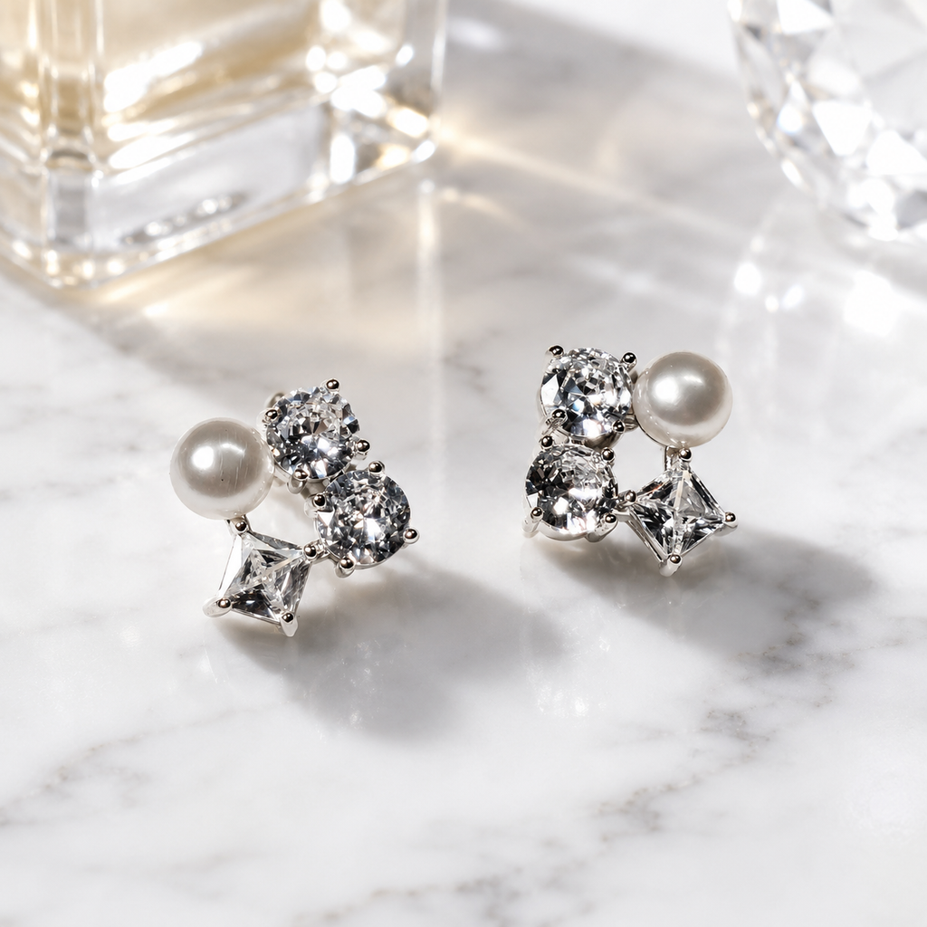 Silver Tone Cluster Pearl Studs