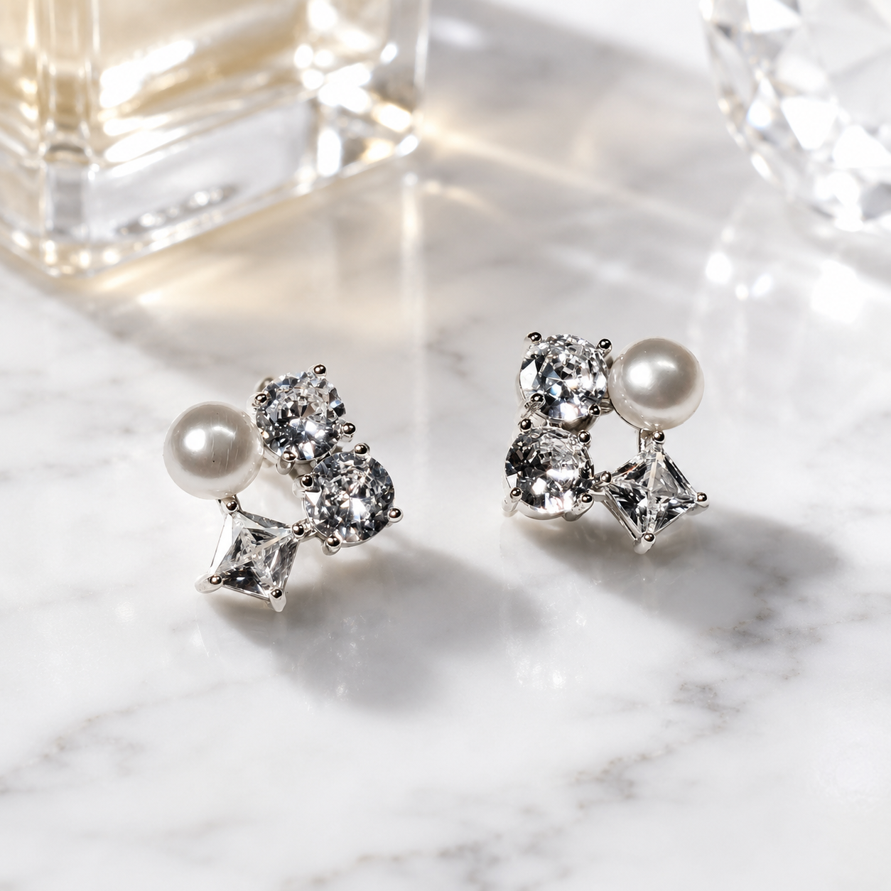 Silver Tone Cluster Pearl Studs