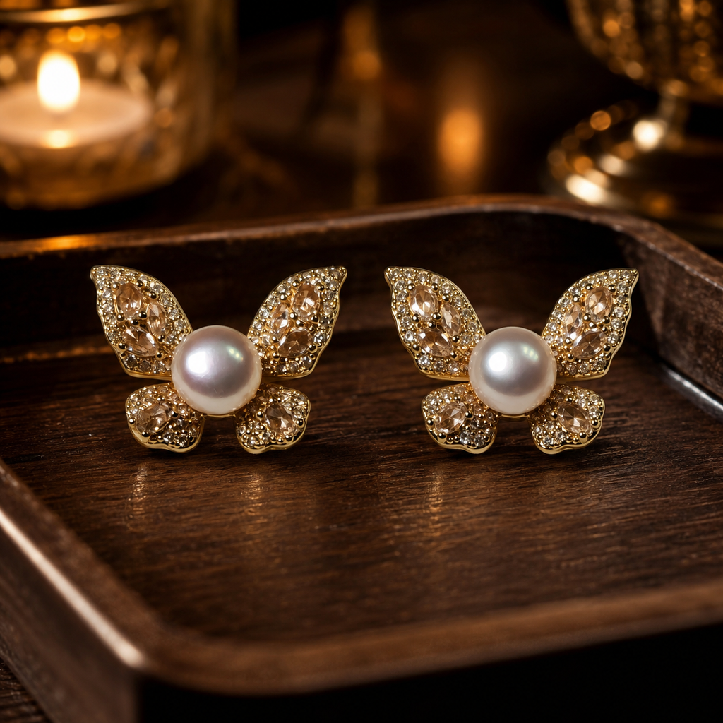 Champagne Butterfly Pearl Studs