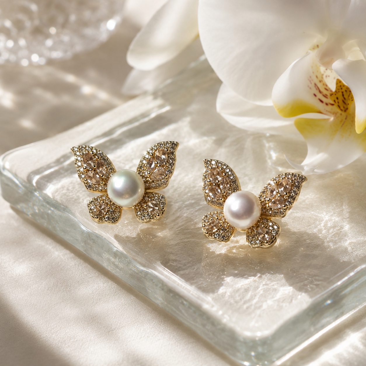 Champagne Butterfly Pearl Studs