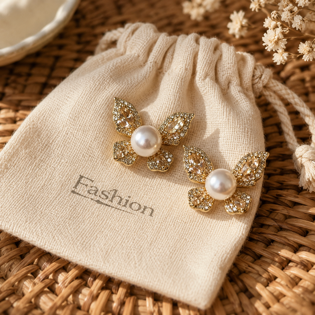 Champagne Butterfly Pearl Studs