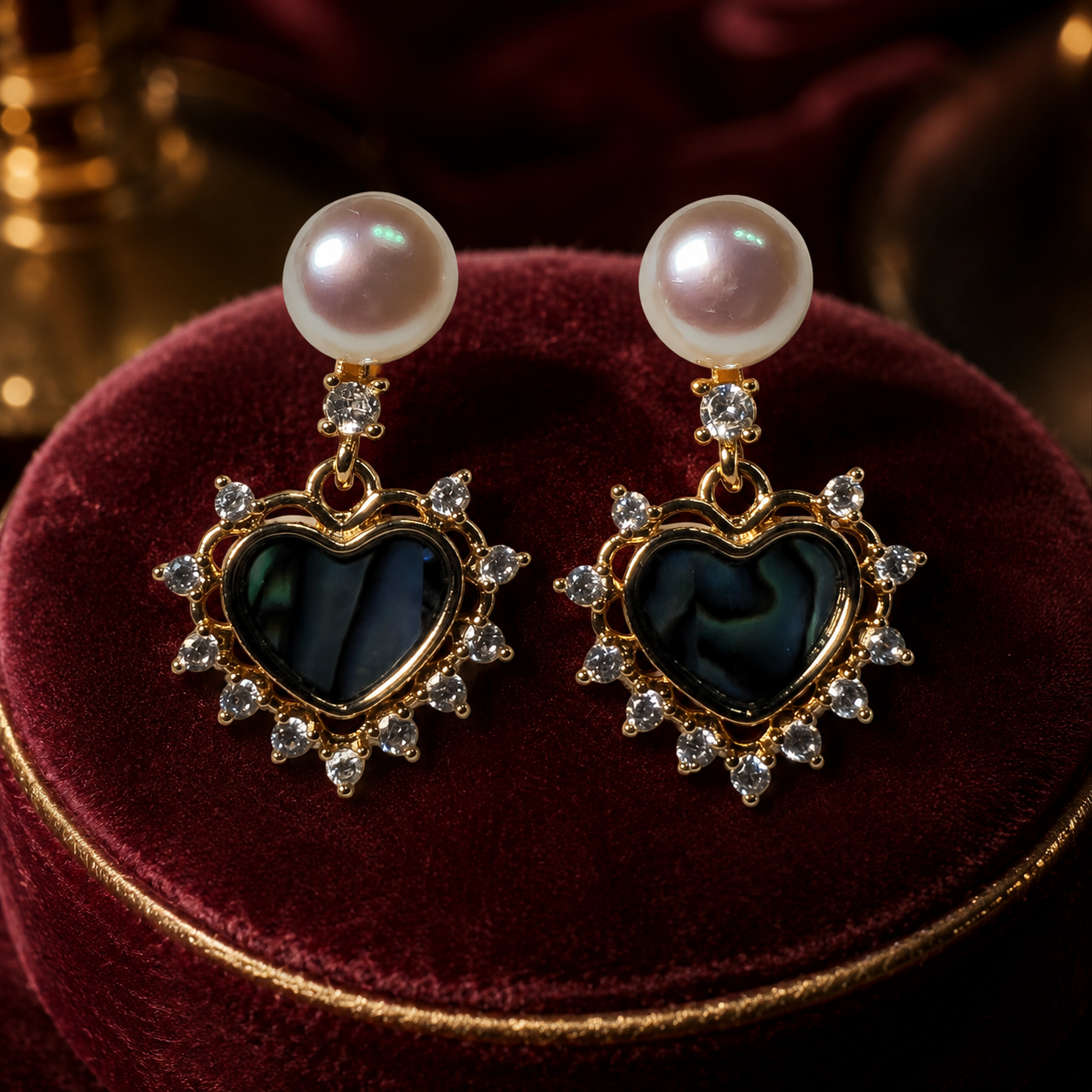 Abalone Heart Pearl Drops - Vintage Halo