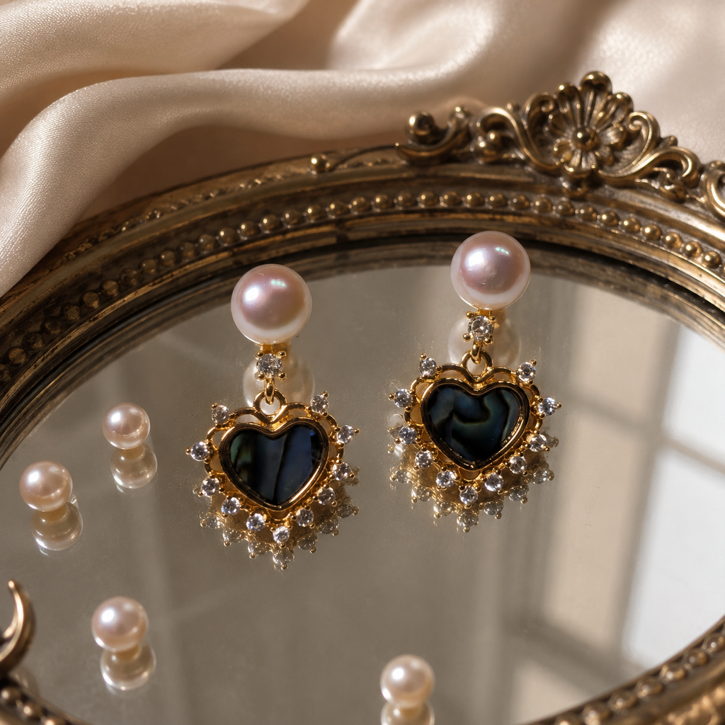 Abalone Heart Pearl Drops - Vintage Halo