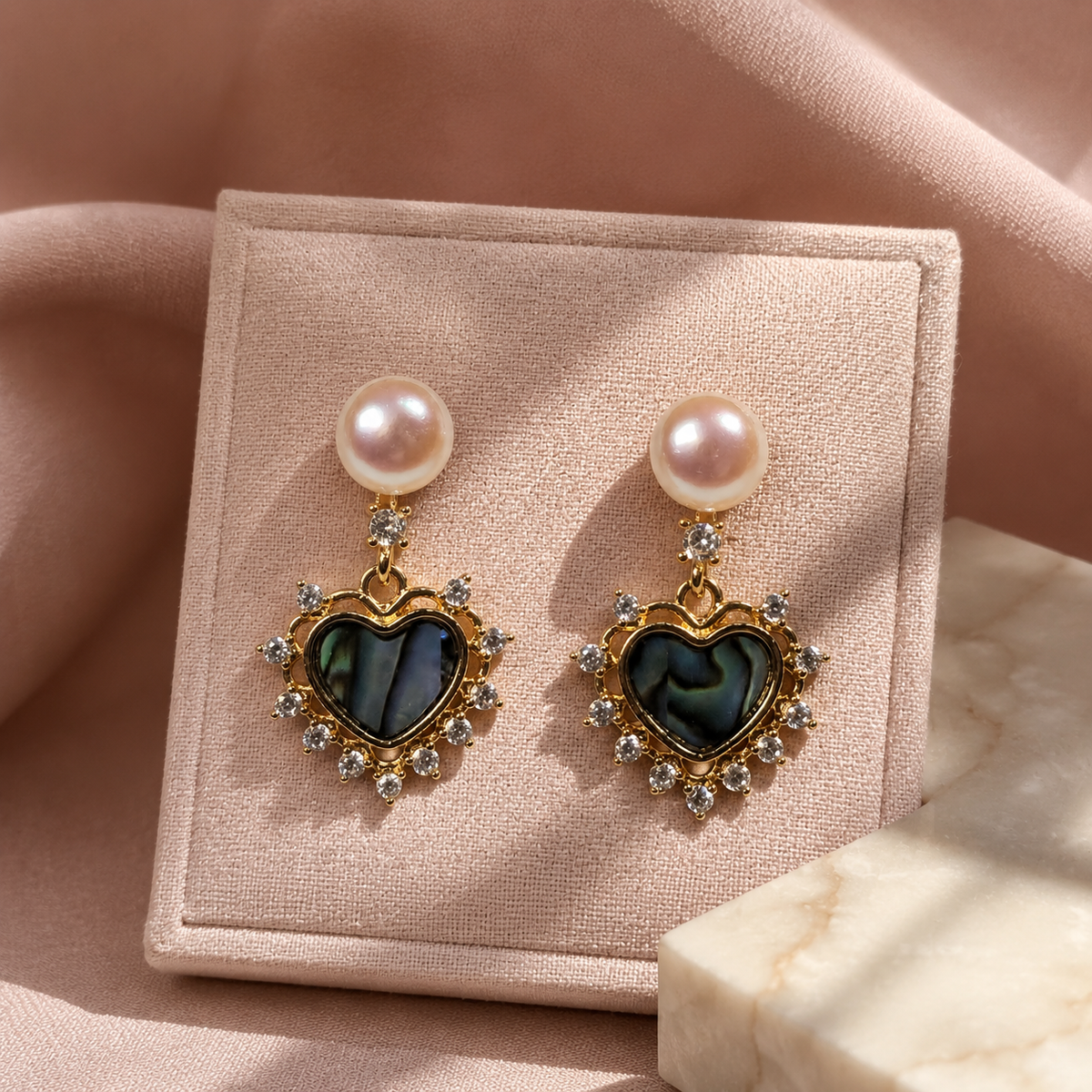 Abalone Heart Pearl Drops - Vintage Halo