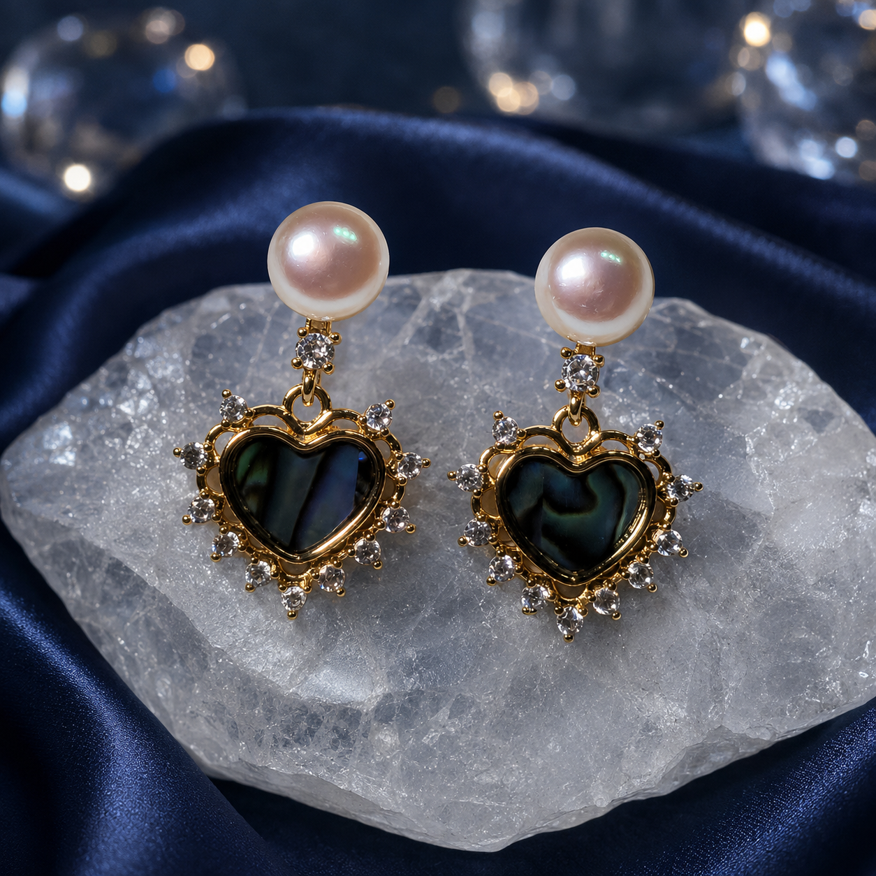 Abalone Heart Pearl Drops - Vintage Halo