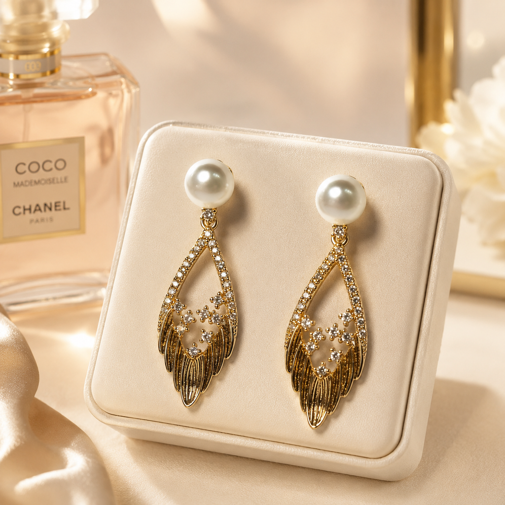 Feather Teardrop Pearl Drops